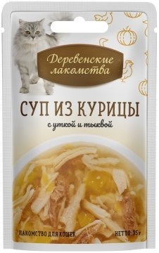 Деревенские лакомства  Для кошек суп из курицы с уткой и тыквой 35 гр.