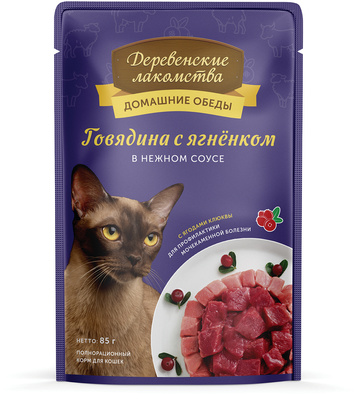 Деревенские лакомства  для Кошек говядина с ягнёнком в нежном соусе 85 гр