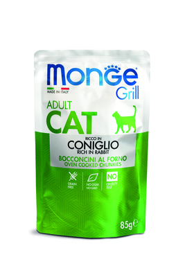MONGE Cat Grill Pouch Для взрослых кошек с итальянским кроликом 85 гр