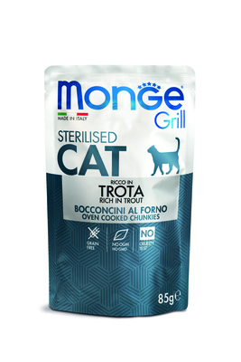MONGE Cat Grill Pouch Для стерилизованных кошек с итальянской форелью 85 гр