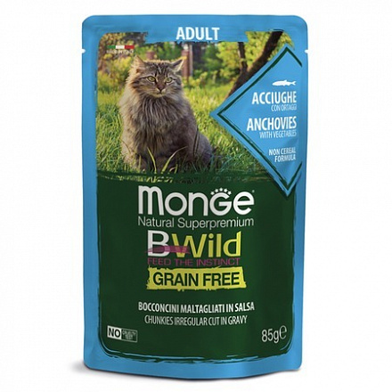 Monge Cat BWild grain паучи из анчоусов с овощами для взрослых кошек  85г