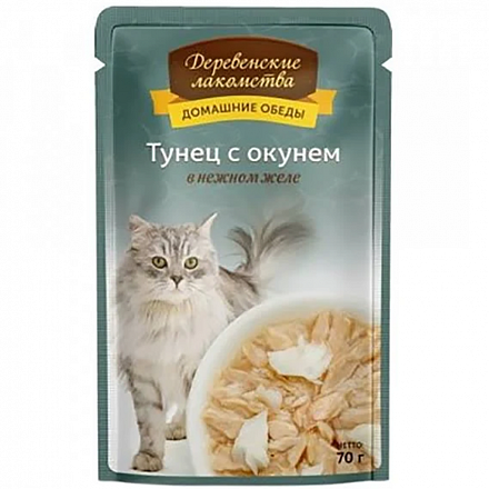 Деревенские лакомства Для кошек с тунцом и окунем в желе 70 гр