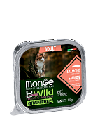 Monge Cat BWild GRAIN FREE беззерновые консервы из лосося с овощами для взрослых кошек 100 гр