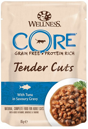 Wellness CORE TENDER CUTS для кошек из тунца в виде нарезки в соусе  85 гр