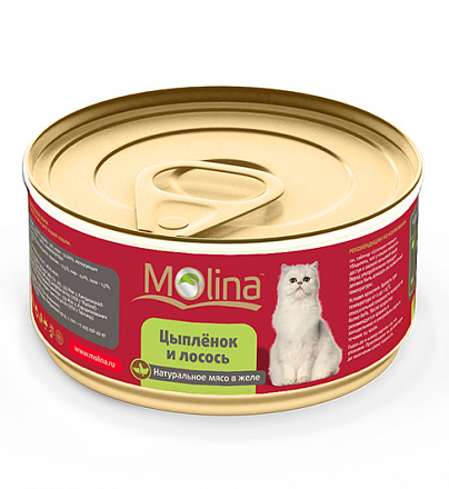Molina Для кошек с Цыпленком и Лососем в желе 80 гр