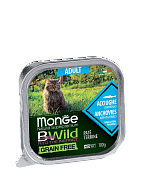 Monge Cat BWild GRAIN FREE беззерновые консервы из анчоусов с овощами для взрослых кошек 100 гр