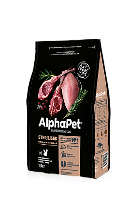 AlphaPet SUPERPREMIUM для стерилизованных кошек и котов с ягненком и индейкой