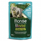 Monge Cat BWild grain паучи из трески с креветками и овощами для взрослых кошек 85гр