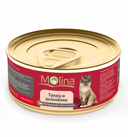 Molina Для кошек с Тунцом и Цыпленком в желе 80 гр