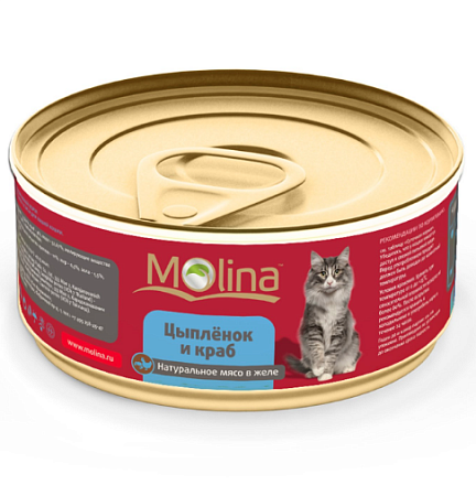 Molina Для кошек с Цыпленком и Крабом в желе 80 гр