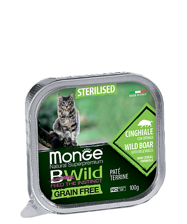 Monge Cat BWild GRAIN FREE беззерновые консервы из кабана с овощами для стерилизованных кошек 100 гр