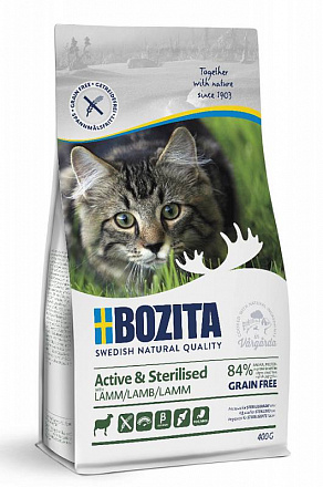 Bozita ACTIVE&STERILISED GRAIN FREE Для активных и стерилизованных кошек беззерновой с ягненком