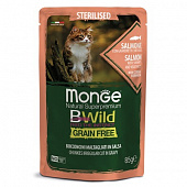 Monge Cat BWild grain паучи из лосося с креветками и овощами для стерилизованных кошек  85гр