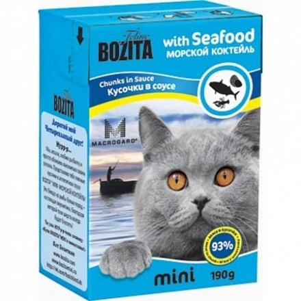 Bozita Mini Для кошек кусочки в соусе с Морским коктейлем 190 гр