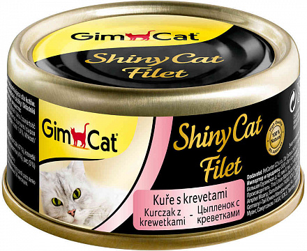 GimCat ShinyCat Filet консервы для кошек из цыпленка с креветками