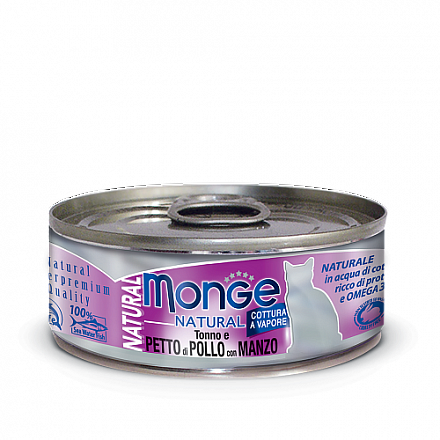Monge Cat Natural Для кошек с тунцом,курицей и говядиной 80 гр