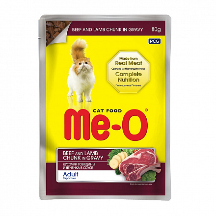 Me-O Для взрослых кошек с Говядиной и ягненком в соусе 80 гр