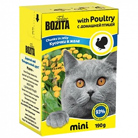Bozita Mini Для кошек кусочки в желе с домашней Птицей 190 гр