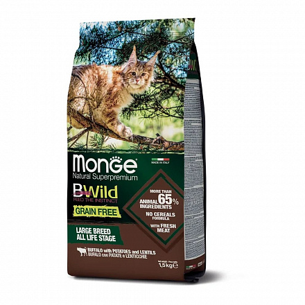 Monge Cat BWild Grain Free сухой беззерновой корм для крупных кошек всех возрастов из мяса буйвола