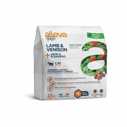 Alleva Holistic Cat Adult Lamb & Venison сухой корм для взрослых кошек с ягненком и олениной, коноплей и женьшенем